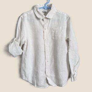 Janie and Jack Kids White Linen Btn Down Shirt Roll Tab Sleeves Pocket Sz 6
